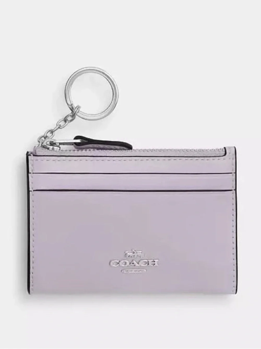 Coach Mini Skinny ID Card Case Wallet Silver/Light Amethyst Glazed Leather NWT